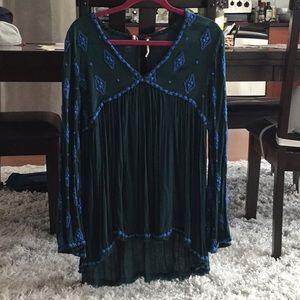 Green embroidered free people tunic